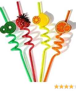 Straws with Cute Charms, Fruit Drinking Straw,Reusable straws for kids , for birthday party Pack of 4 - MegaEshop.PK