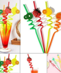 Straws with Cute Charms, Fruit Drinking Straw,Reusable straws for kids , for birthday party Pack of 4