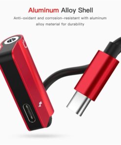 Type-C 3.5MM Jack Audio Charging Splitter Cable Adapter Converter - Red