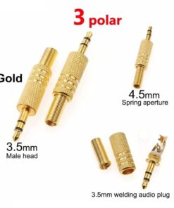 TE Gold 3.5mm 3 Pole Male Repair Headphone Jack Plug Gold Metal Audio Soldering Spring