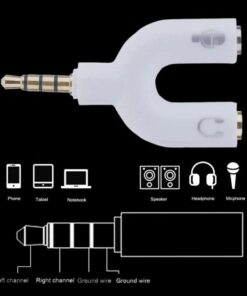 U Type 2 in 1 Portable Adapter Dual 3.5MM Headphone Plug Audio Cable Microphone - MegaEshop.PK