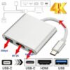 Type C USB 3.1 to USB-C 4K HDMI USB 3.0 Adapter Cable 3 in 1 Hub - MegaEshop.PK