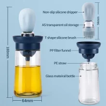 Oil Dispenser With Brush For Cooking, Kitchen Olive Oil Glass Bottle With Silicone Brush Squeeze Dropper