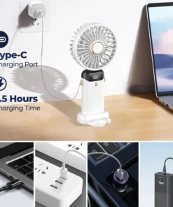 Portable USB Rechargeable Mini Handheld Fan with LED Display, 5 Speed Foldable Desk & Neck Hanging Cooling Fan Portable USB Rechargeable Mini Handheld Fan with LED Display, 5 Speed Foldable Desk & Neck Hanging Cooling Fan