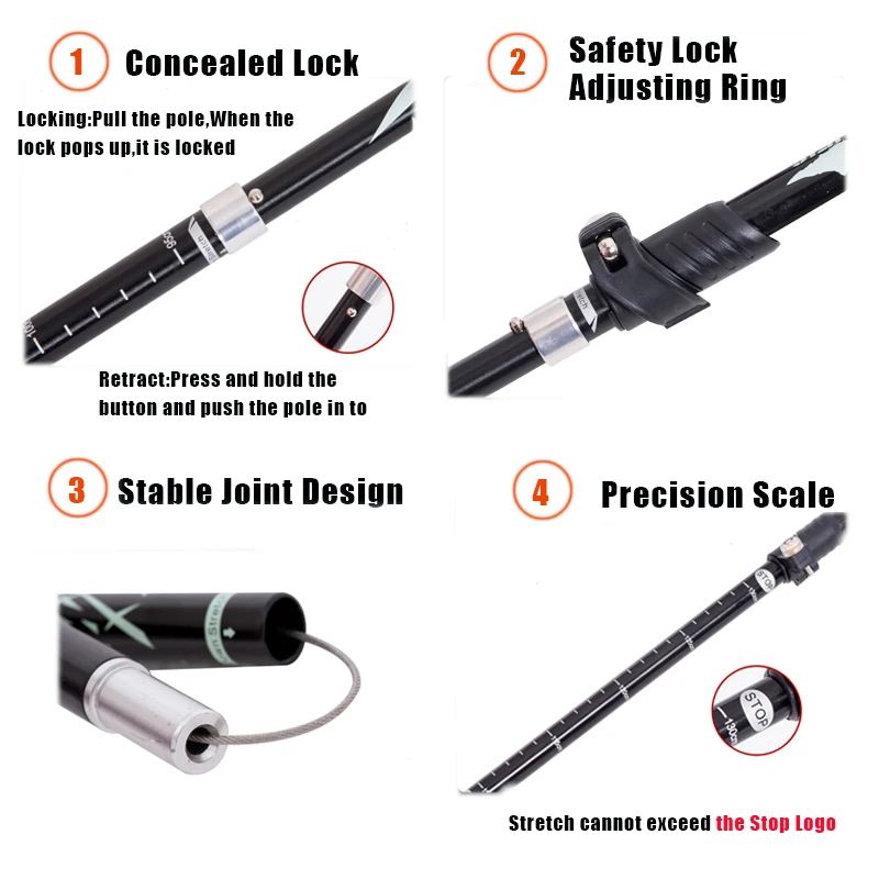 Folding Hiking Stick Anti-Shock BUBUDA Folding Hiking Stick & Trekking Pole